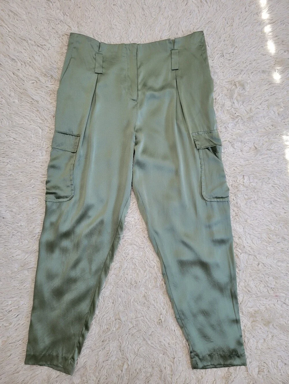 Silk Pants L'agence Womens Roxy Silk Paperbag Cargo Pant Green Sz 6